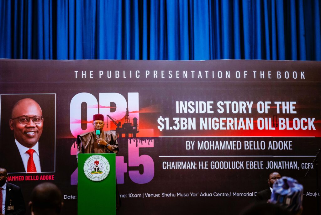 VP Shettima addressing audience at Adoke’s book launch